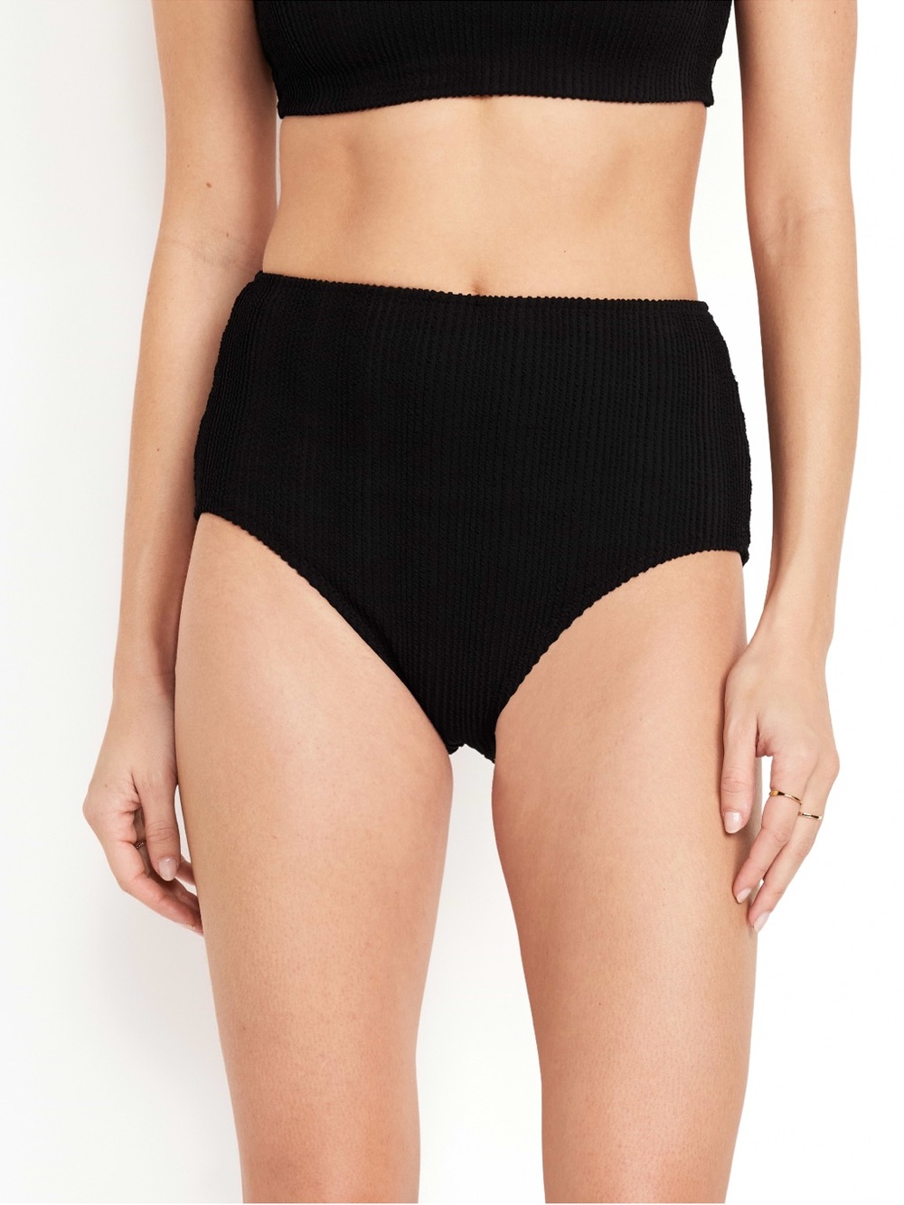 🆕 Old Navy Women's High-Waisted Ribbed Bikini Swim Bottoms Black L 12-14